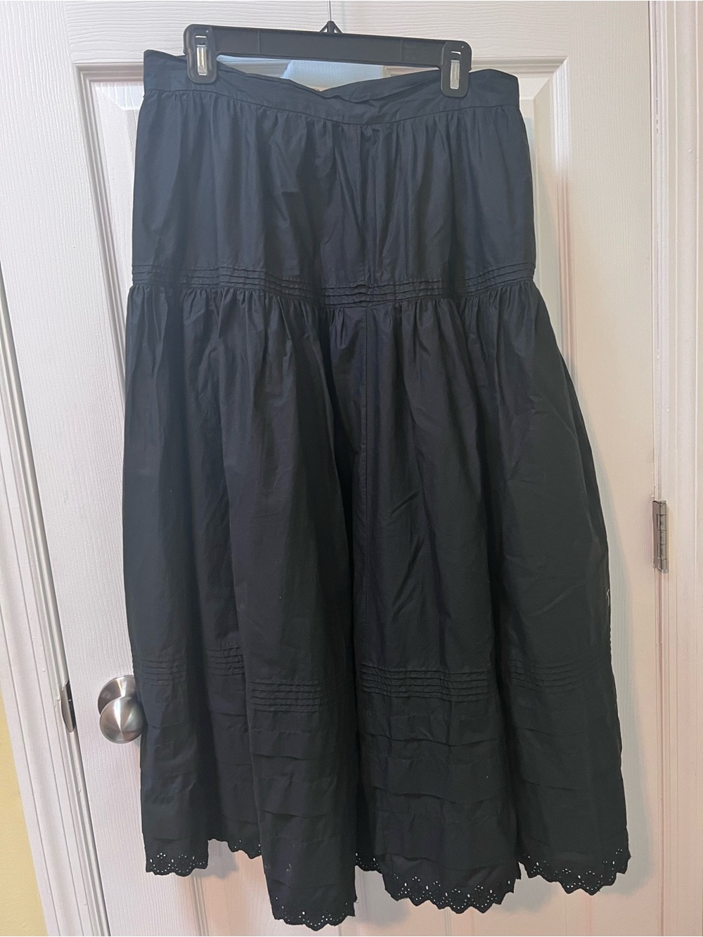 Doen Sebastiane Embroidered Pintuck Eyelet Black Midi Skirt Boho Cottagecore L - Picture 2 of 11